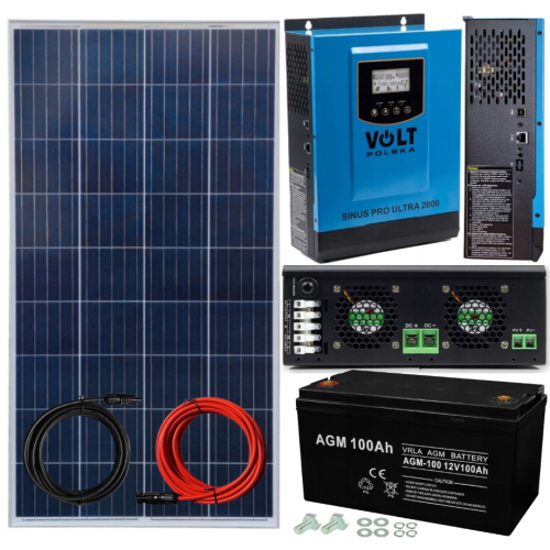 Zestaw Solarny 2000W Sinus pro ultra MPPT 12v Panel 180W Solar Przetwornica 230v Bateria AGM