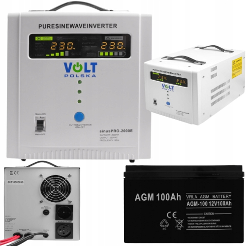 Zestaw Zasilacz Awaryjny UPS Pieca 2000E 12V Sinus Pro + Akumulator 100Ah AGM Bezobsługowy VRLA