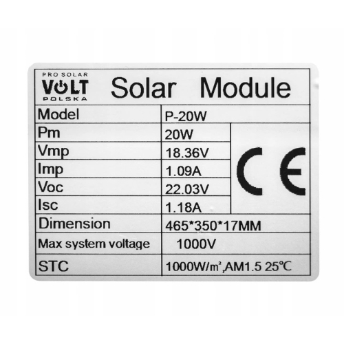 Panel słoneczny fotowoltaiczny 20W Poli + przewód